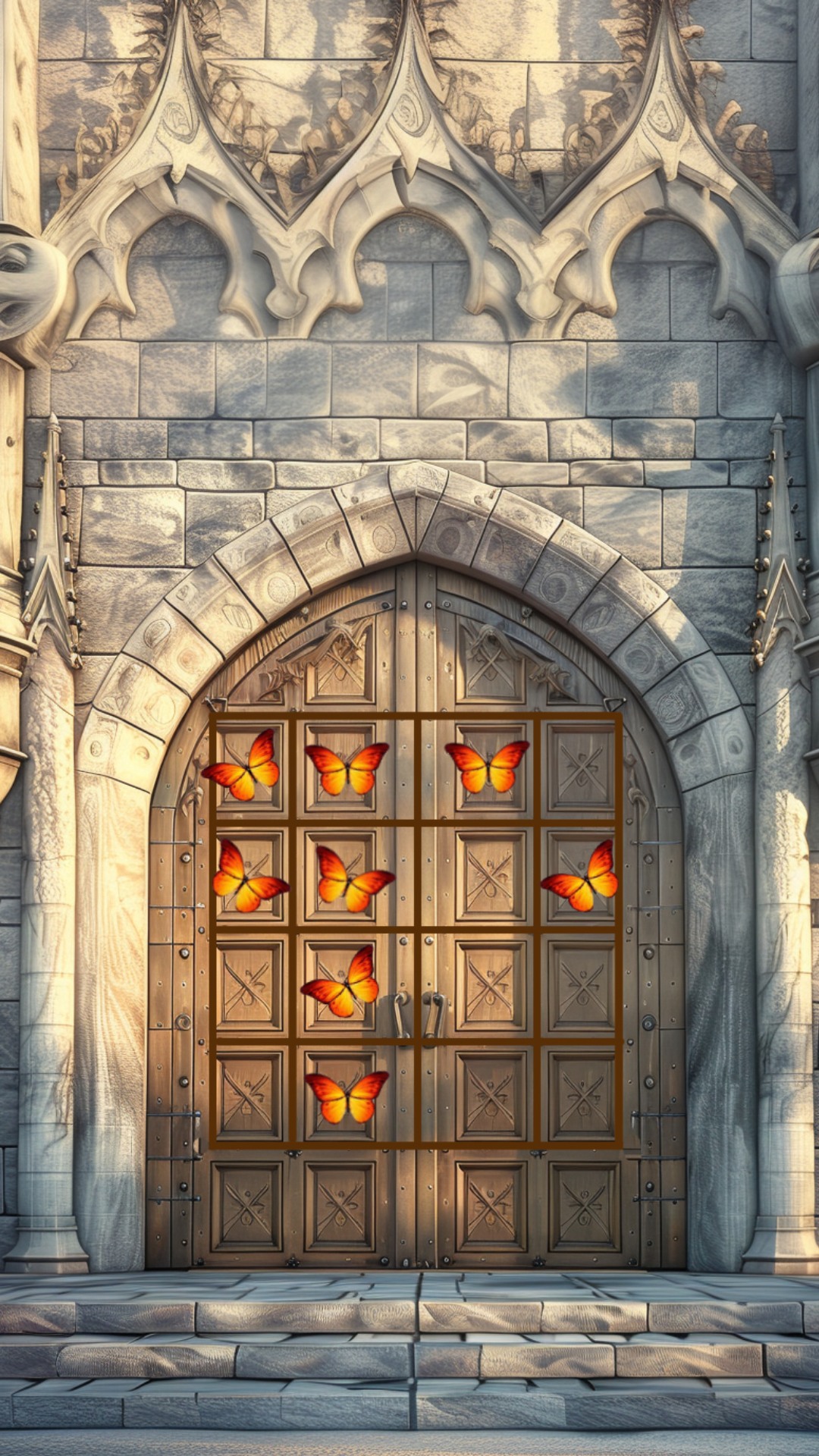 Place two butterflies in each row and two in each column.